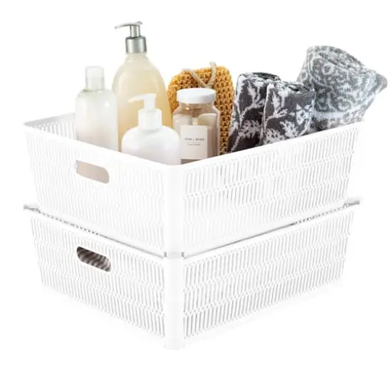 Simplify Slide 2 Stack It Shallow Tote Baskets, 2ct. White {5}