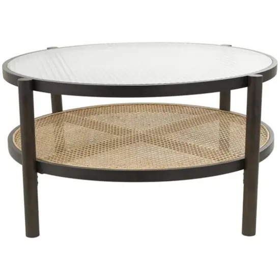 34" Brown Rattan Coffee Table with Pressed Tempered Glass Top {7}