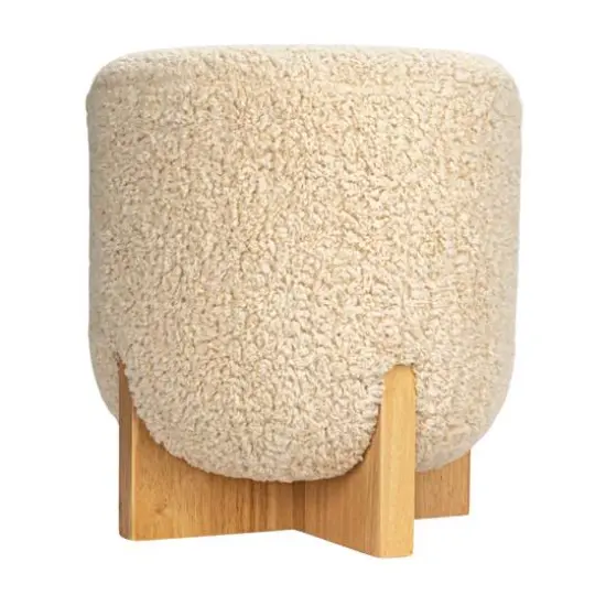 Hello Honey&reg; White Boucl&eacute; Fabric Upholstered Ottoman {9}