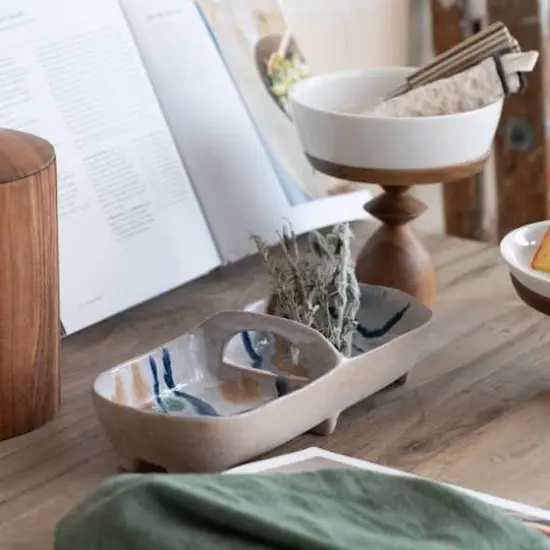 Hello Honey&reg; 11.5" Multicolor Abstract Line Stoneware Server {3}