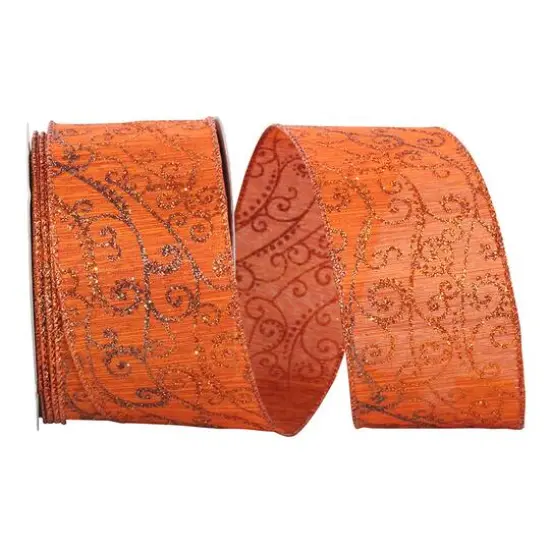 Reliant 2.5" x 10yd. Wired Orange Glitter Swirl Ribbon {1}