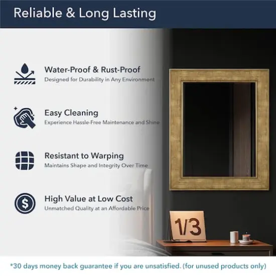 Head West Antique Gold Rectangular Framed Wall Vanity Mirror - 35" x 29" {5}