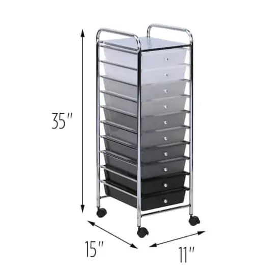 Honey Can Do 10-Drawer Grayscale Rolling Storage Cart {8}