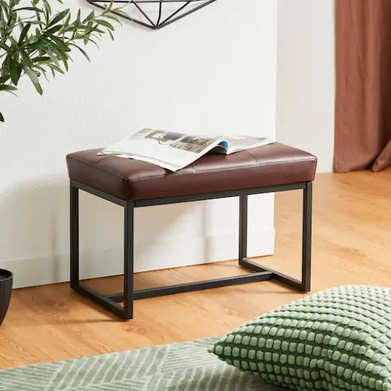 Glitzhome&reg; Modern Thick Leatherette Accent Stool Coffee {3}