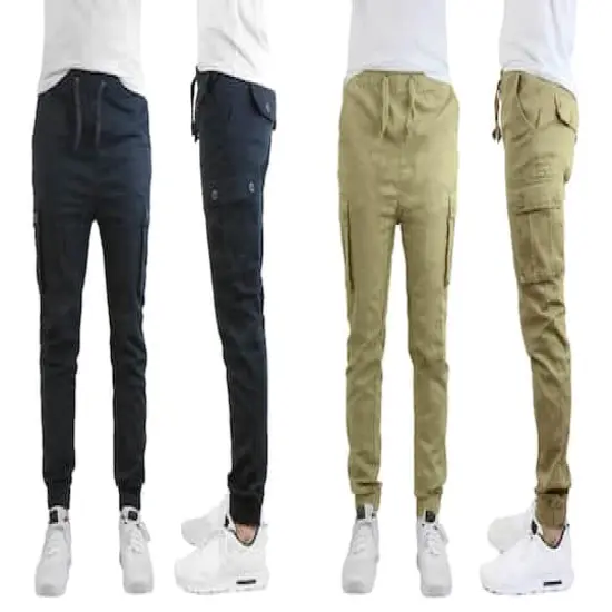 Galaxy by Harvic Slim Fit Cotton Stretch Twill Men's Cargo Joggers 2 Pack Black/Khaki {1}