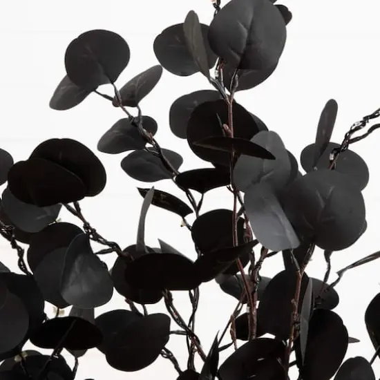 4ft. Pre-Lit Artificial Halloween Black Eucalyptus Tree with 160 Orange & Purple LED Lights {4}