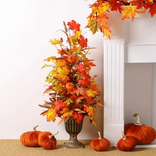 Glitzhome&reg; 3ft. Fall Lighted Maple Leaves Tree in Urn with Timer {11}