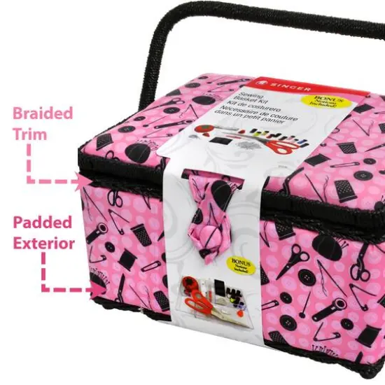 SINGER&reg; Pink & Black Notions Pattern Sewing Basket Kit {6}