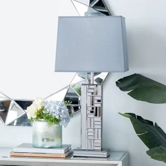 30" Silver Glass Mirror Glam Table Lamp {6}
