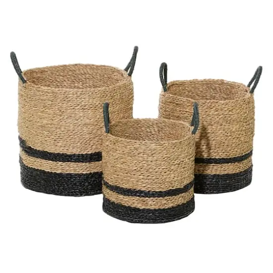 Black Seagrass Modern Storage Basket Set {1}