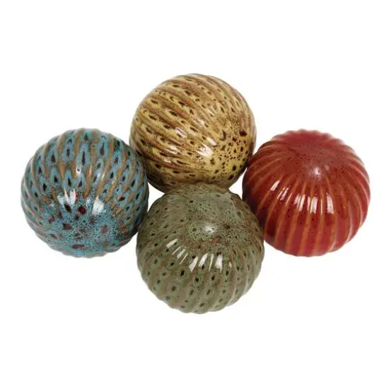 4" Multicolor Ribbed Ceramic Vase Filler Orb Set {1}