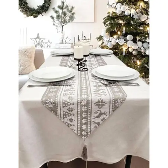 Wizardi 13.75" x 67" Gray Nordic Christmas Table Runner {3}