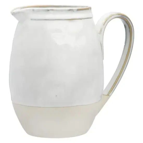 Hello Honey&reg; 7" White & Tan Stoneware Pitcher {8}
