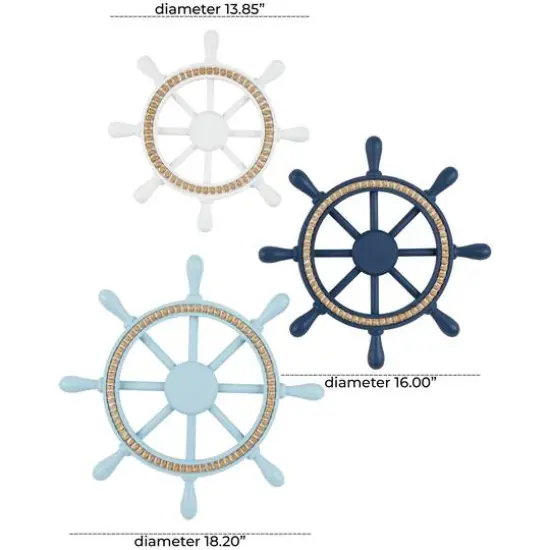 Multicolored Nautical Wooden Ship Wheels with Beaded Accents Wall D&eacute;cor Set {7}