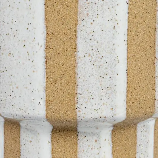 Hello Honey® 11" Cream & Brown Wax Relief Striped Round Stoneware Vase {8}