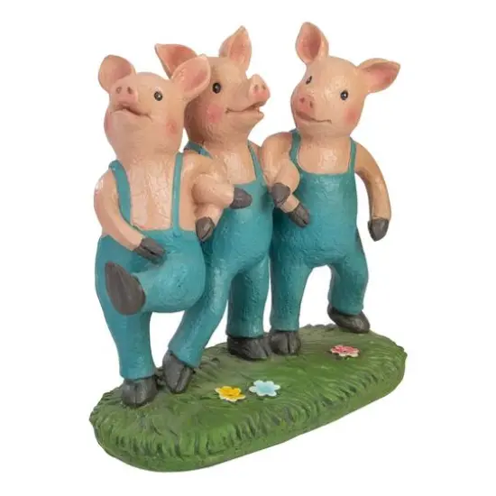 8" Three Pigs Dancing in Blue Overalls Garden Statue {6}