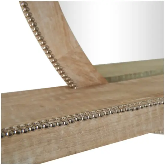 36" Light Brown Wall Mirror with Silver Beaded Outline {5}