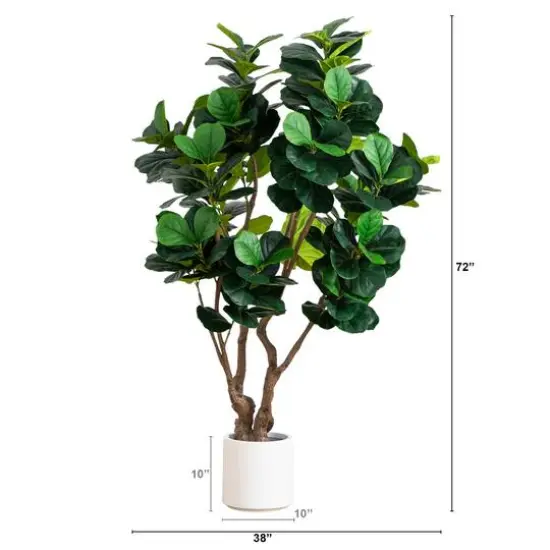 6ft. Artificial Grand Fiddle Leaf Tree in White Decorative Planter {9}