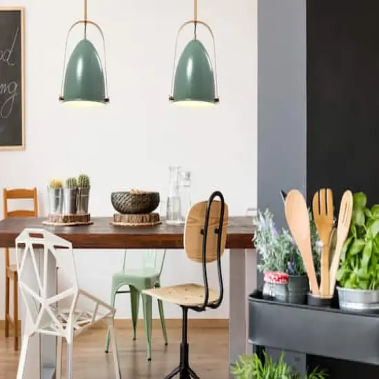 Hello Honey® 5.9ft. 2-Tone Metal Ceiling Light Sage and Brushed Gold {5}