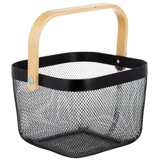 Simplify Black Mesh Tote with Bamboo Handle {1}