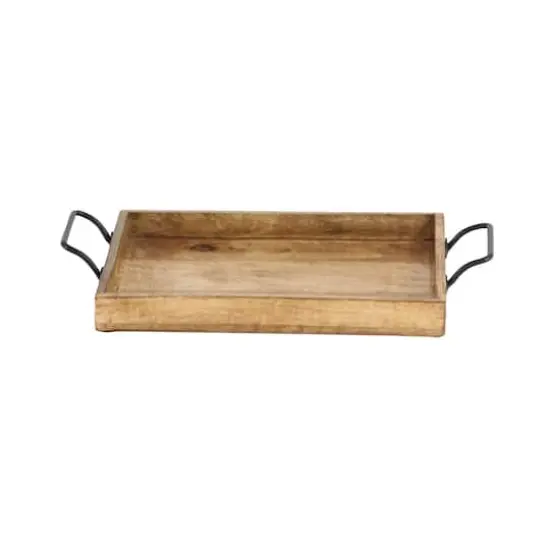 Rustic Brown Mango Wood Tray Set {3}