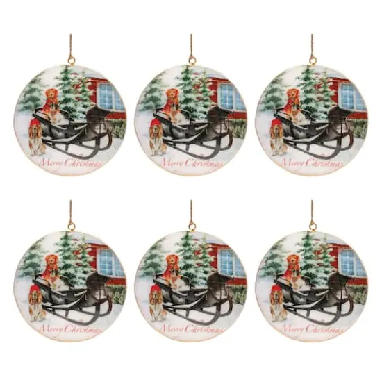 6" Metal Dogs in Sleigh Disc Ornaments, 6ct. {1}