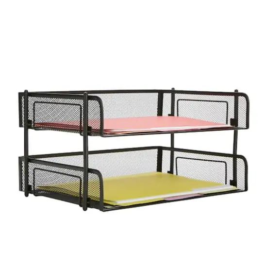 Mind Reader 2 Pack Black Stackable Metal Mesh Organizer {1}