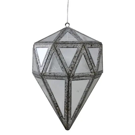 5.5" Silver And Clear Mirrored Framed Geometric Drop Ornament {1}
