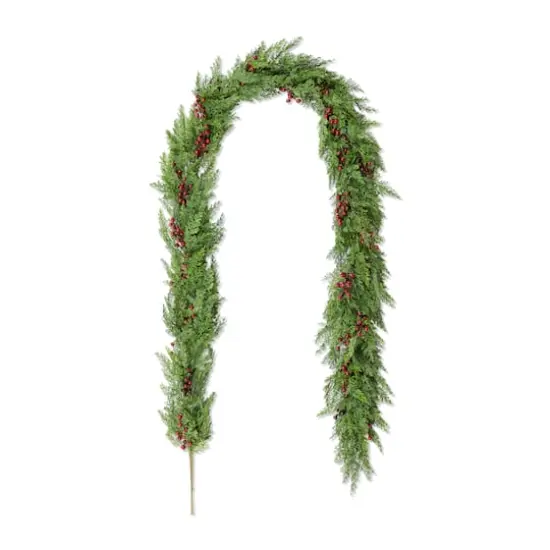Glitzhome&reg; 9ft Christmas Greenery PE Cedar Garland with Red Berries {1}