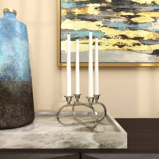 8" Silver Stainless Steel Overlapping Oval Geometric Candelabra {12}