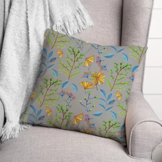 Summer Floral Print Throw Pillow Gray {3}