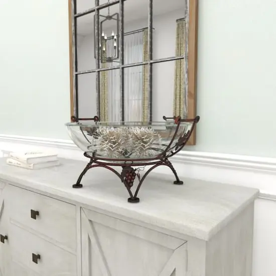 19" Clear Tempered Glass Kitchen Serving Bowl with Copper Metal Grapes Base {4}