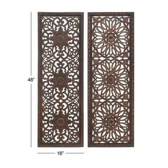 Set of 2 Brown Wood Traditional Wall Decor, 48" x 16" {10}