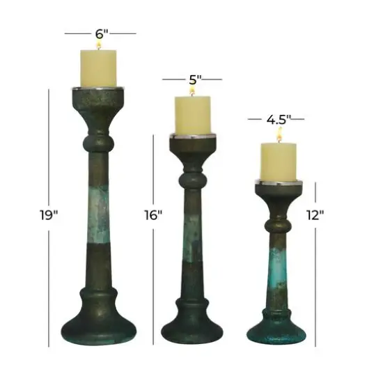 Green Glass Vintage Candle Holder Set {6}