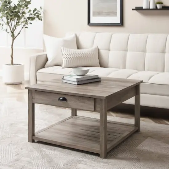 Walker Edison 30" Gray Square Country Coffee Table {1}