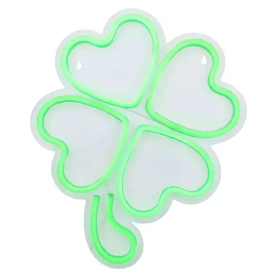15" LED Lighted Neon Style Green Shamrock St. Patrick's Day Window Silhouette {4}