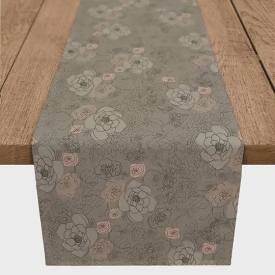 90" Multi Floral Cotton Twill Runner Brown {1}