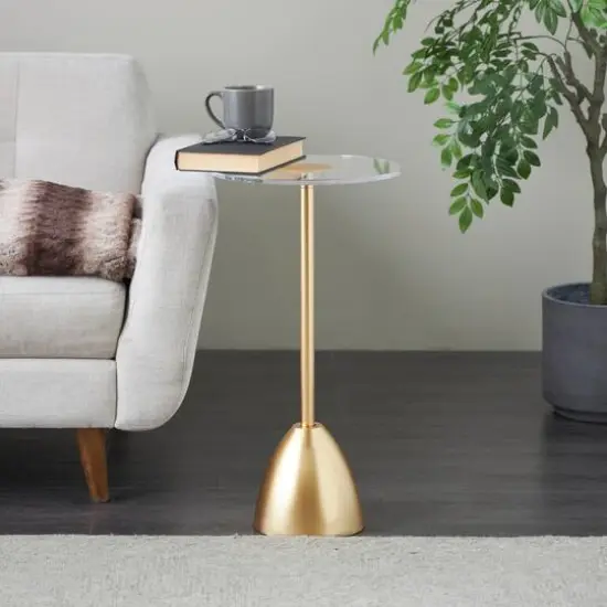 25.5" Gold Metal Pedestal Accent Table {3}