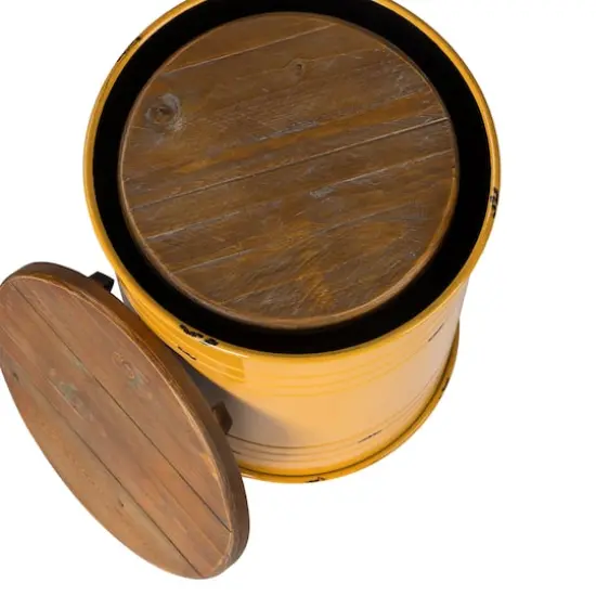 Glitzhome&reg; Metal Storage Accent Table with Solid Wood Lid Set Yellow {7}