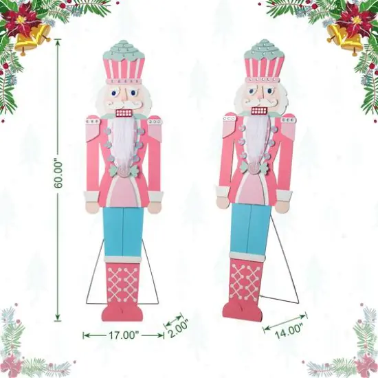 Glitzhome&reg; 60" Christmas Wooden Pink Nutcracker Porch Decor {9}