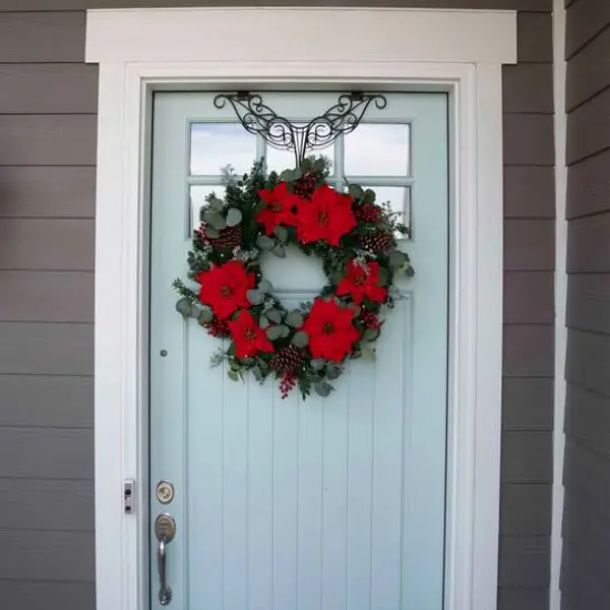30" LED Red Poinsettia Christmas Wreath {5}