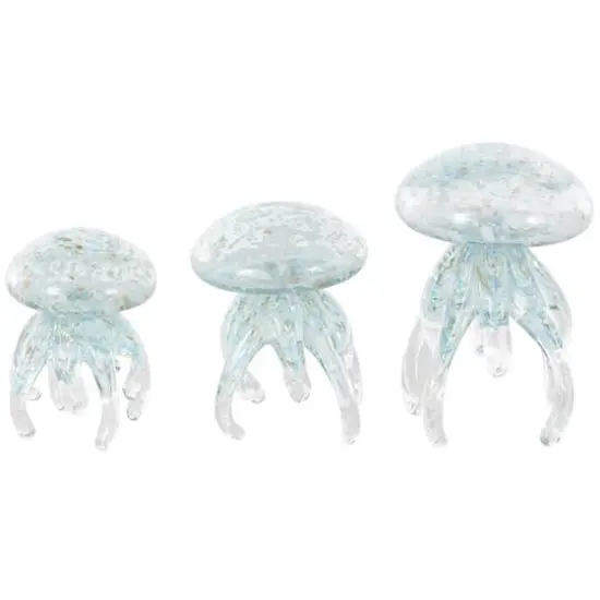 Blue Jellyfish Textured Glass Sculpture Set {1}