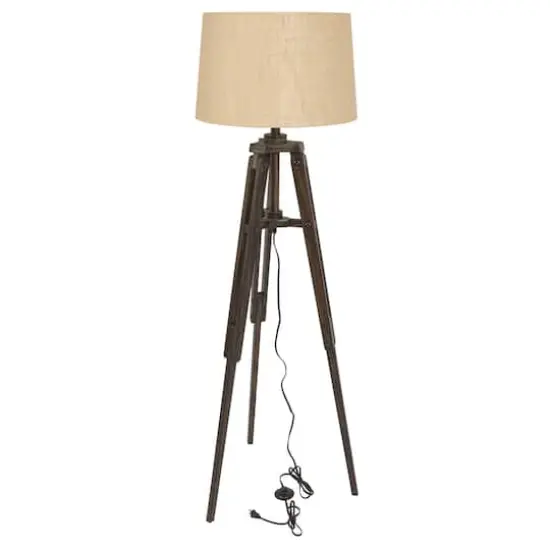 Hello Honey&reg; 5ft. Mid-Century Modern Wood Floor Lamp with Burlap Drum Shade {1}