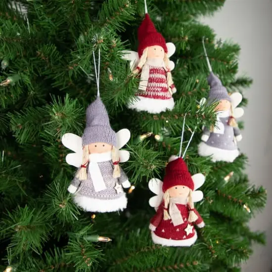 4ct. Red & Gray Plush Angel Christmas Ornaments {4}