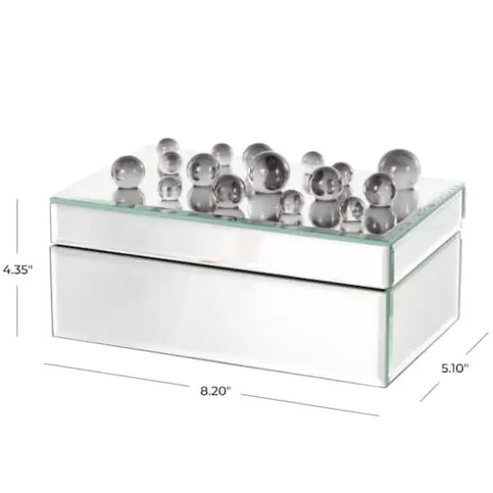 8.25" x 5" x 4.5" Silver Glass Mirrored Decorative Jewelry Box with Black Bubble Textured Balls {6}
