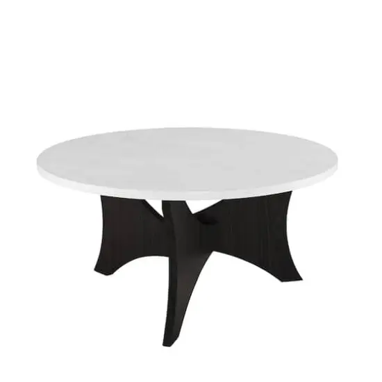 36" Faux White Marble & Graphite Mid Century 3-Leg Round Coffee Table {1}