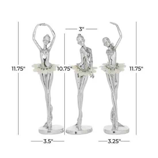 Set of 3 Silver Polystone Glam Dancer Sculpture, 10.75", 11.75", 11.75" {8}