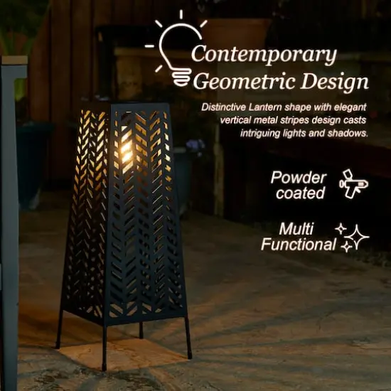 Glitzhome® 21.5" Metal Geometric Solar Powered Floor Lantern {5}