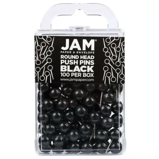 JAM Paper Colorful Round Push Pins, 100ct. Black {1}