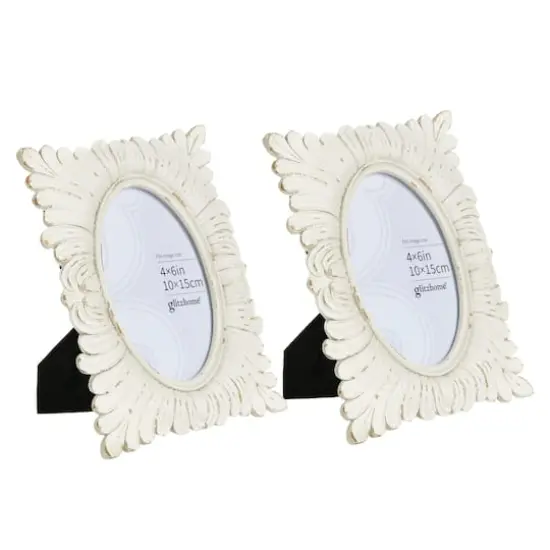 Glitzhome&reg; 2 Pack 4" x 6" White Ornate Resin Tabletop Picture Frames {1}